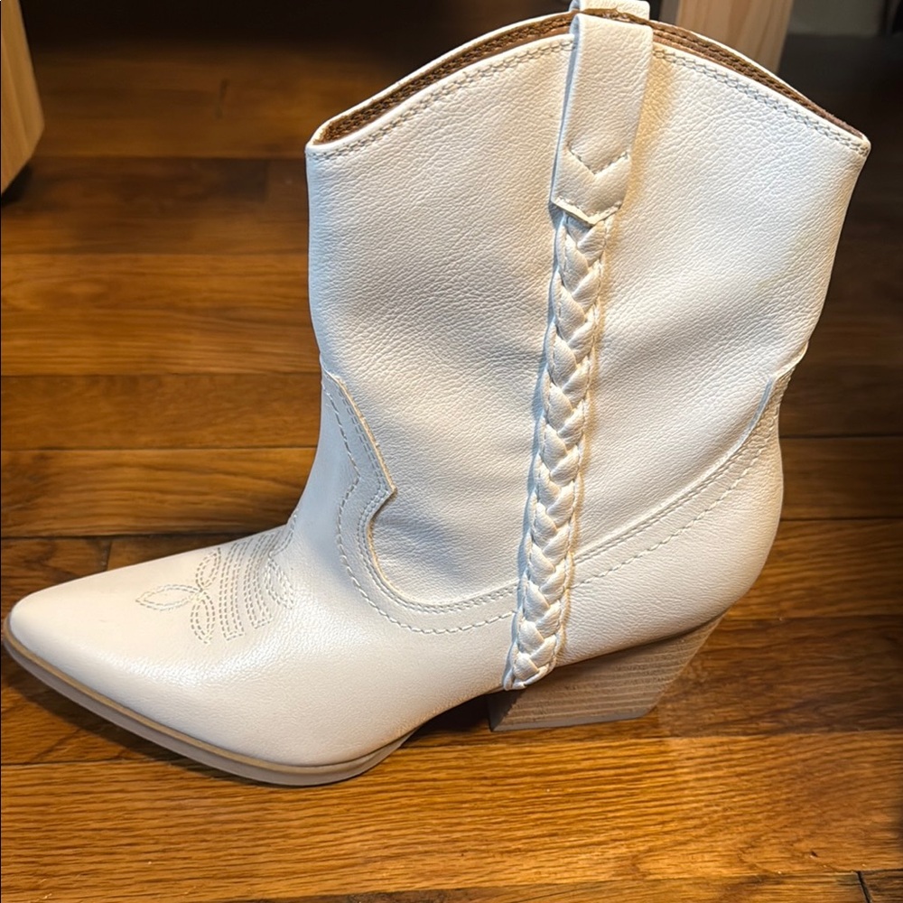 White Western Ankle Booties with Braided Detail